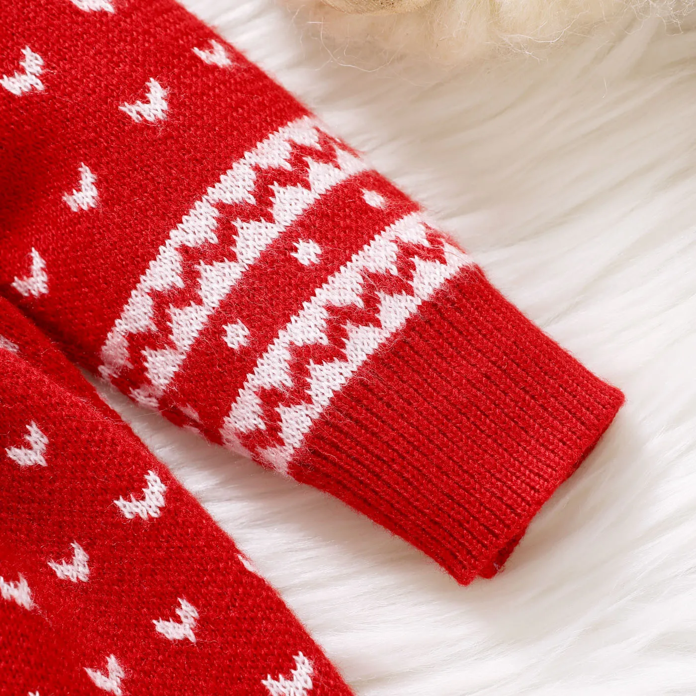 Baby Girl Allover Pattern Red Long-sleeve Button Knitted Sweater Dress Red image 4