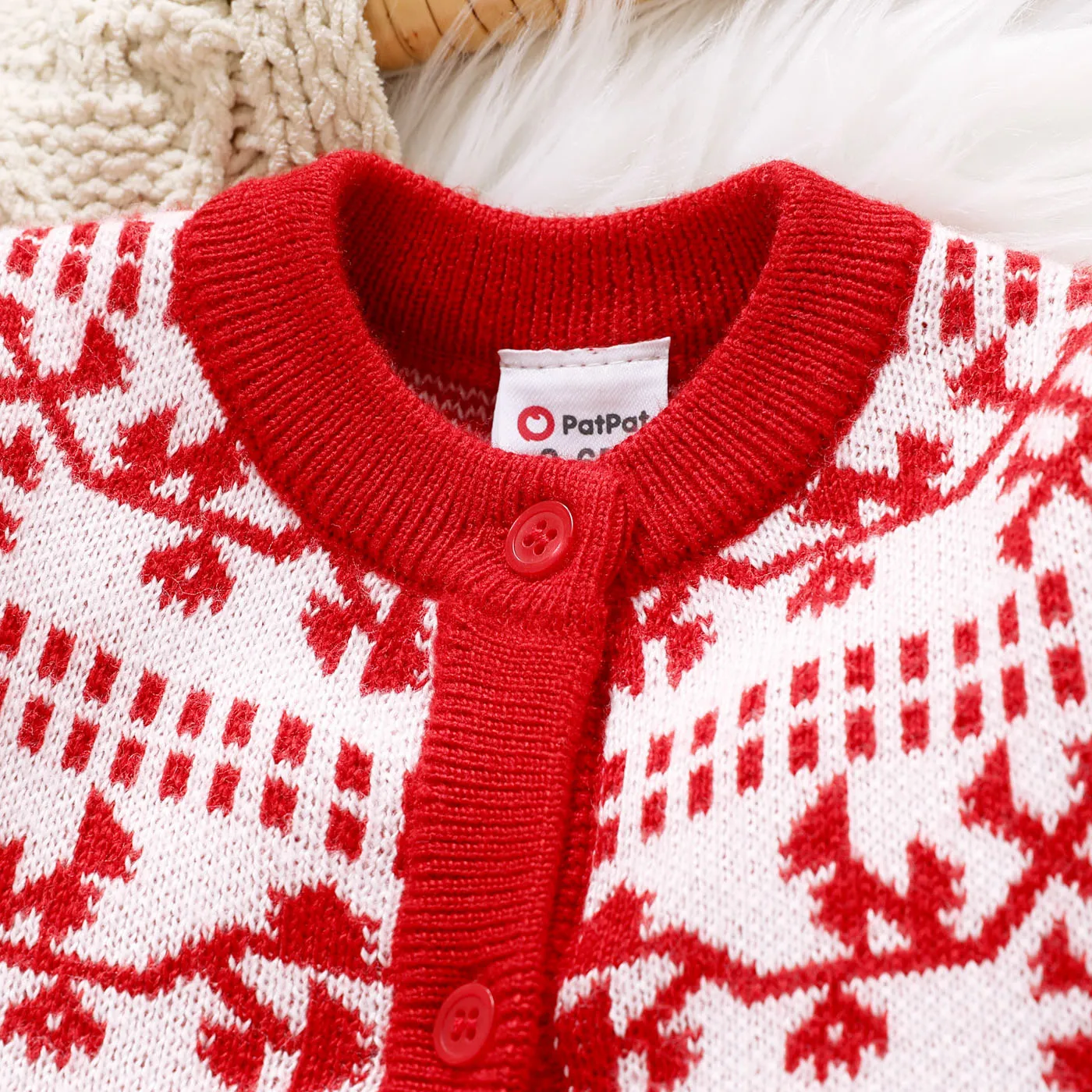 Baby Girl Allover Pattern Red Long-sleeve Button Knitted Sweater Dress Red image 3
