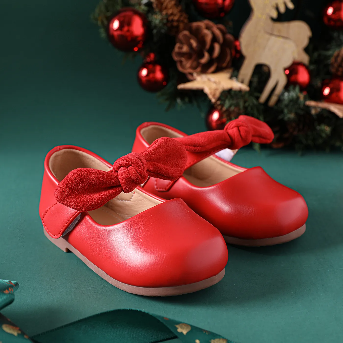 Christmas Toddler / Kid Bow Decor Red Flats Red image 2
