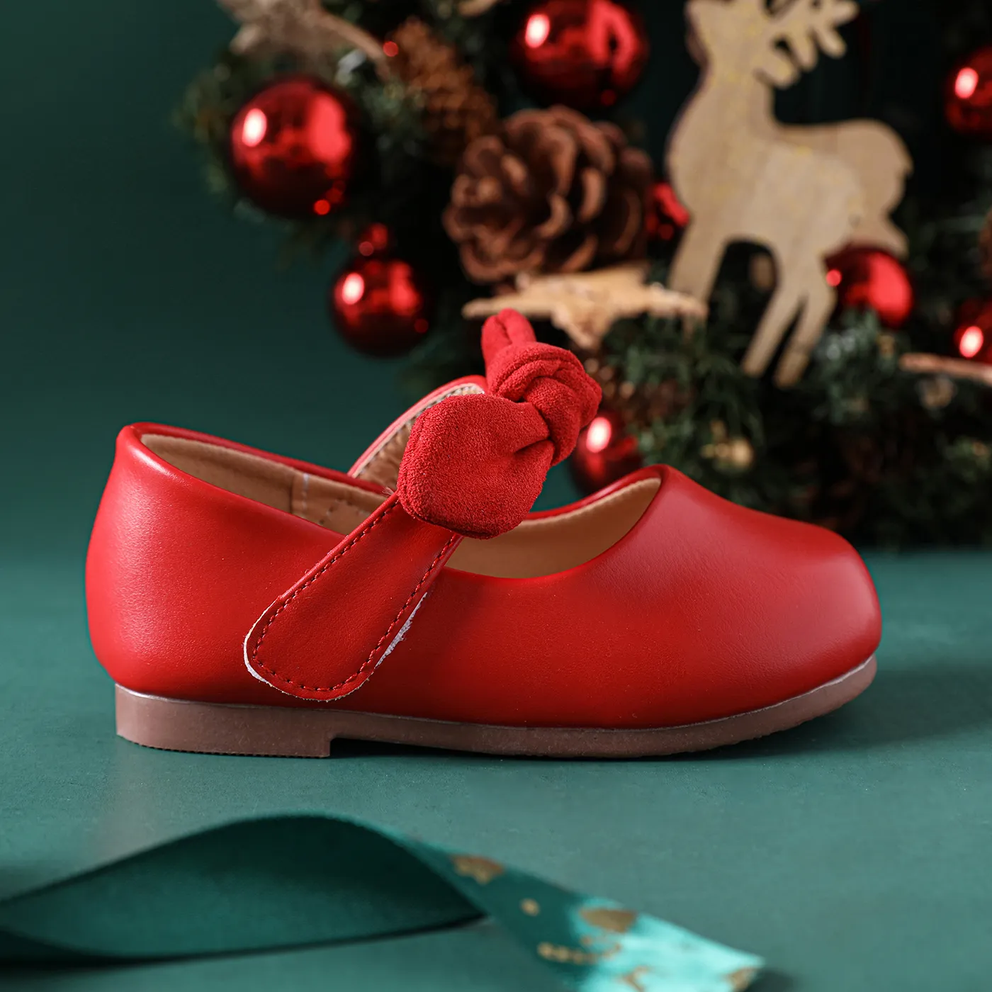 Christmas Toddler / Kid Bow Decor Red Flats Red image 3