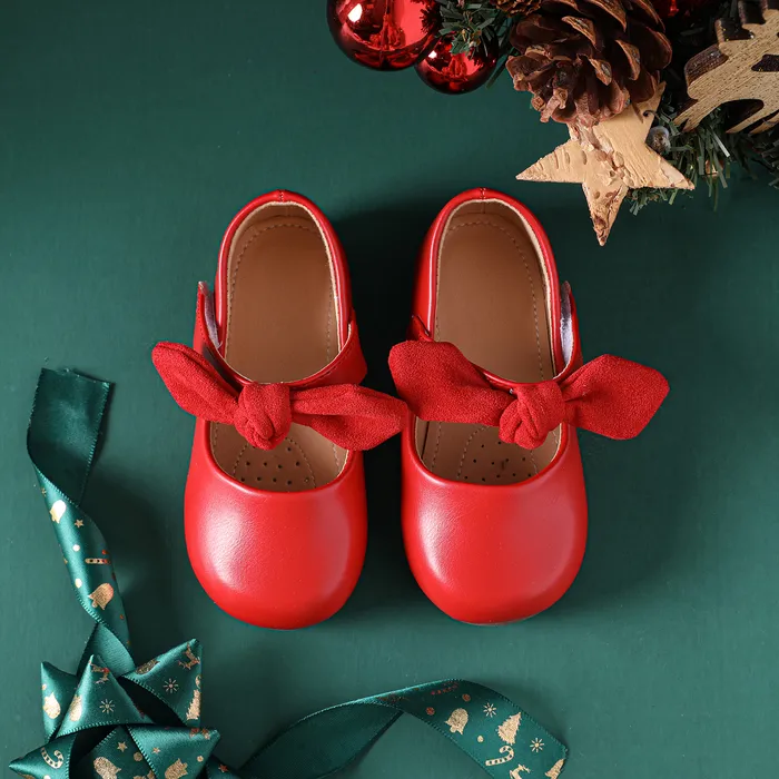 Christmas Toddler / Kid Bow Decor Red Flats