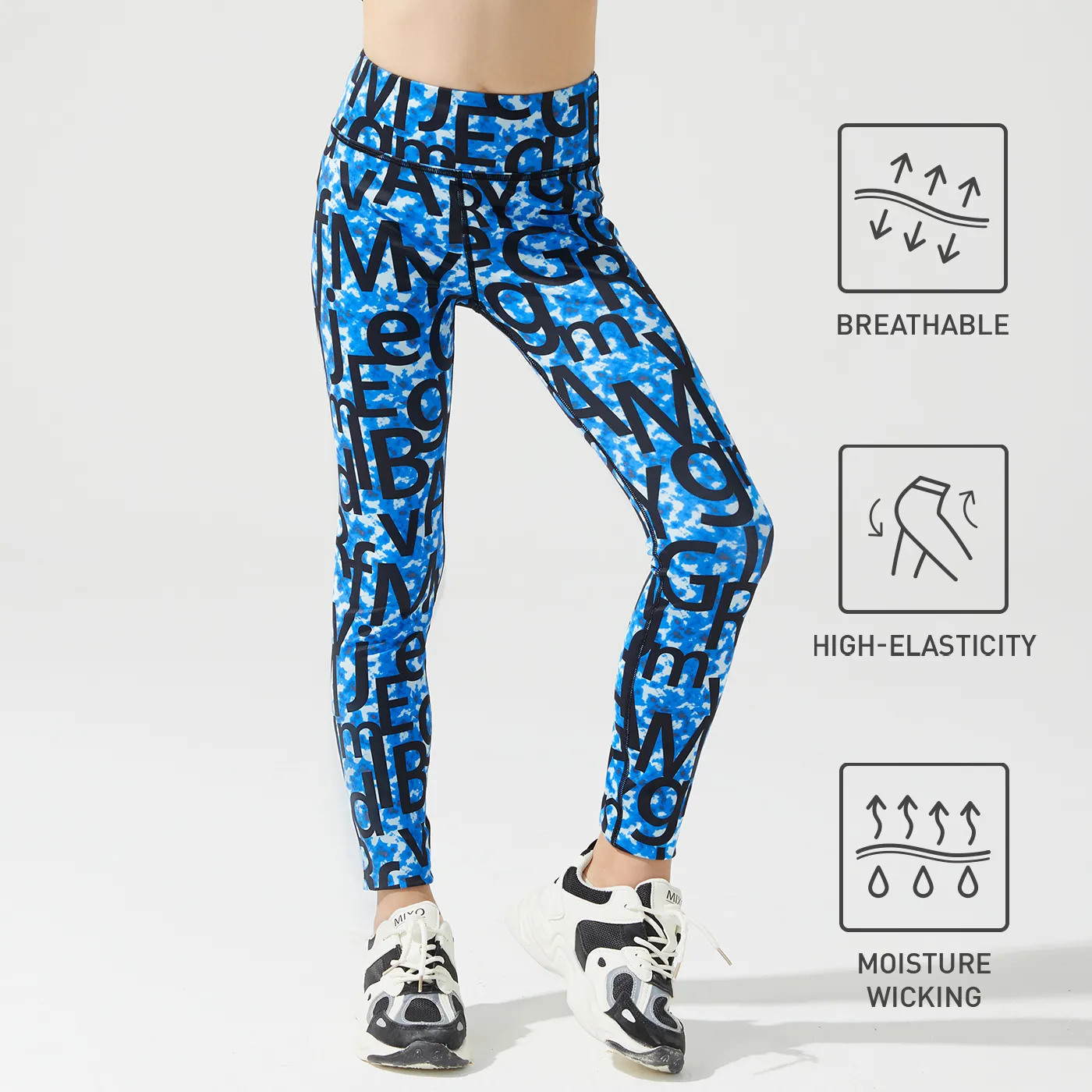 Activewear Kid Girl Letter Print High Waist Leggings