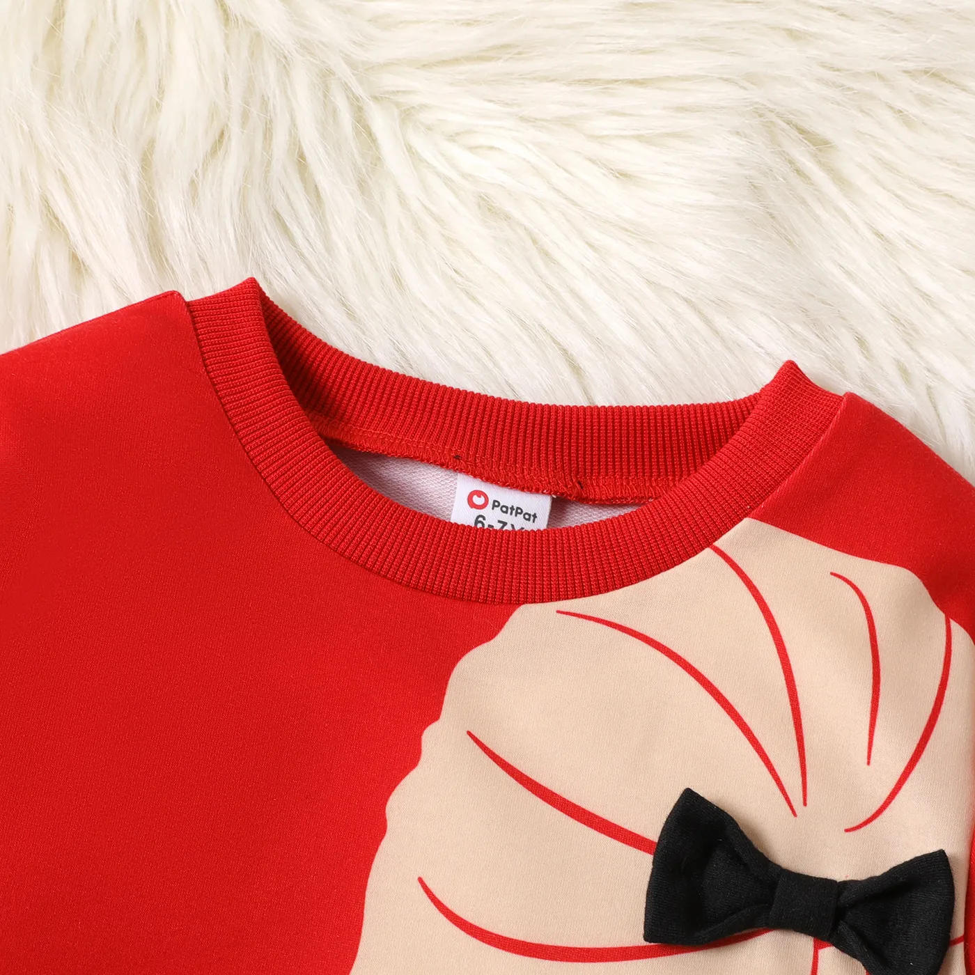 2pcs Kid Girl Character Print Red Sweatshirt and Colorblock Pants Set Red image 4
