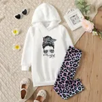 2pcs Kid Girl Character Print Fleece Splice Goodie Sweatshirt and Leopard Print Leggings Set Ombre