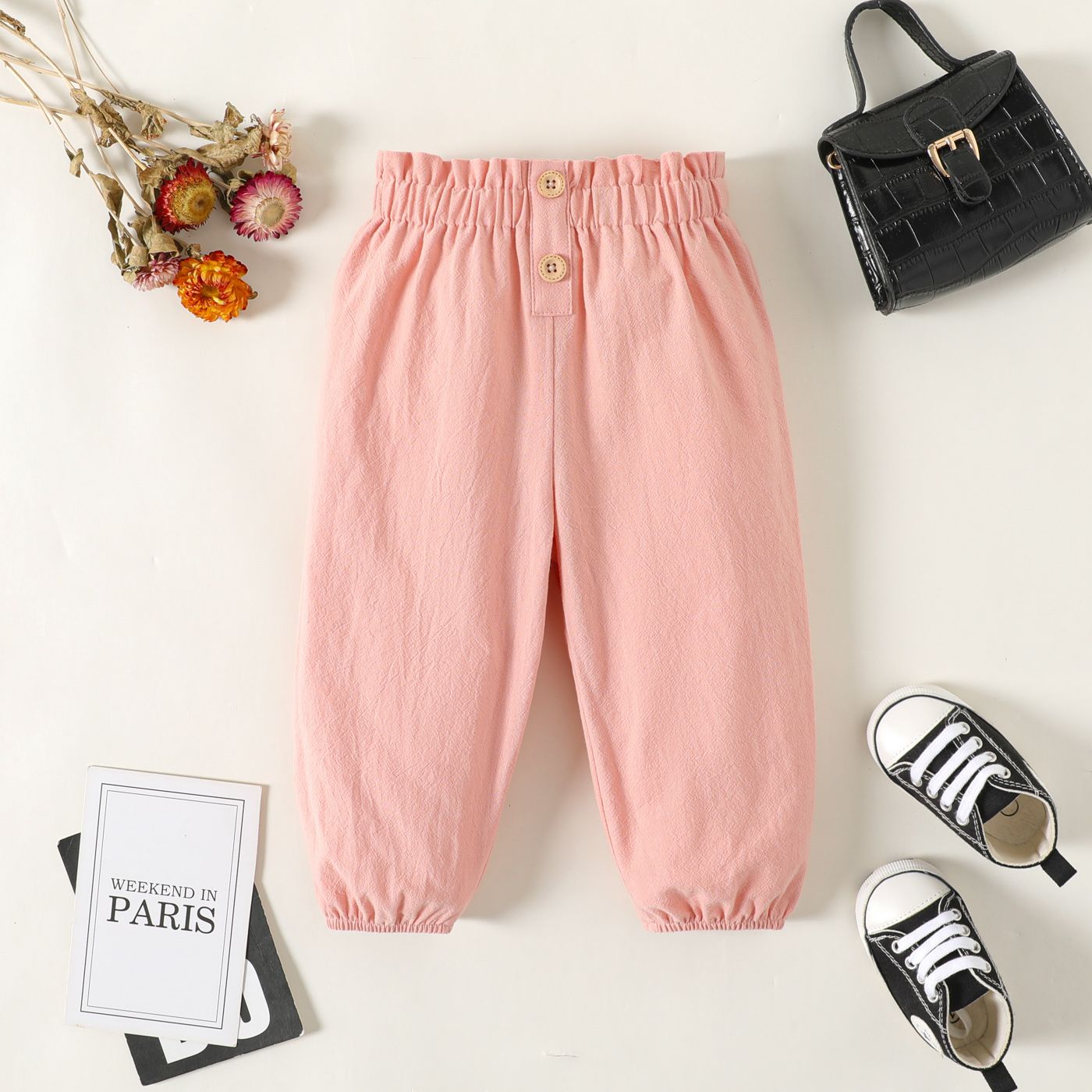 

100% Cotton Baby Boy/Girl Solid High Waist Pants