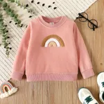 Toddler Girl/Boy Rainbow Embroidered Waffle Sweatshirt Pink