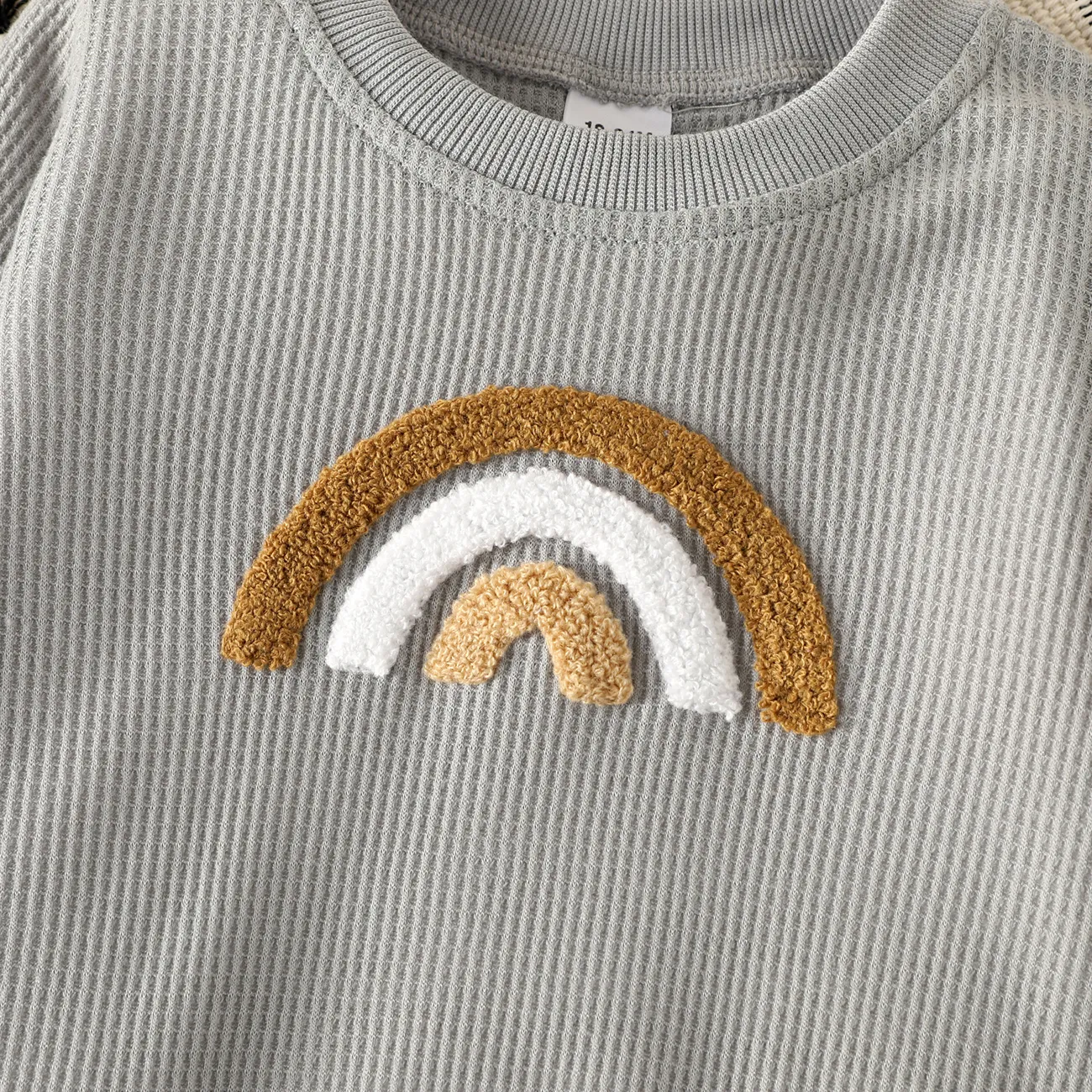 Toddler Girl/Boy Rainbow Embroidered Waffle Sweatshirt Grey big image 1