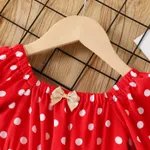 Toddler Girl Polka dots Floral Print Splice Bell sleeves Dress Red image 3