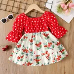 Toddler Girl Polka dots Floral Print Splice Bell sleeves Dress Red image 2