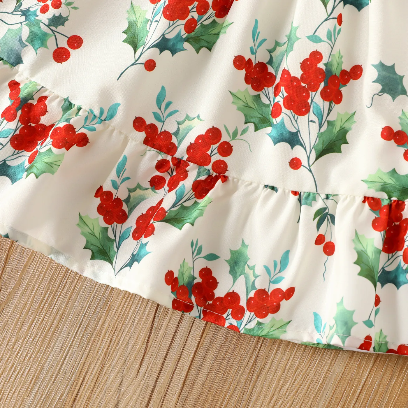 Toddler Girl Polka dots Floral Print Splice Bell sleeves Dress Red image 5
