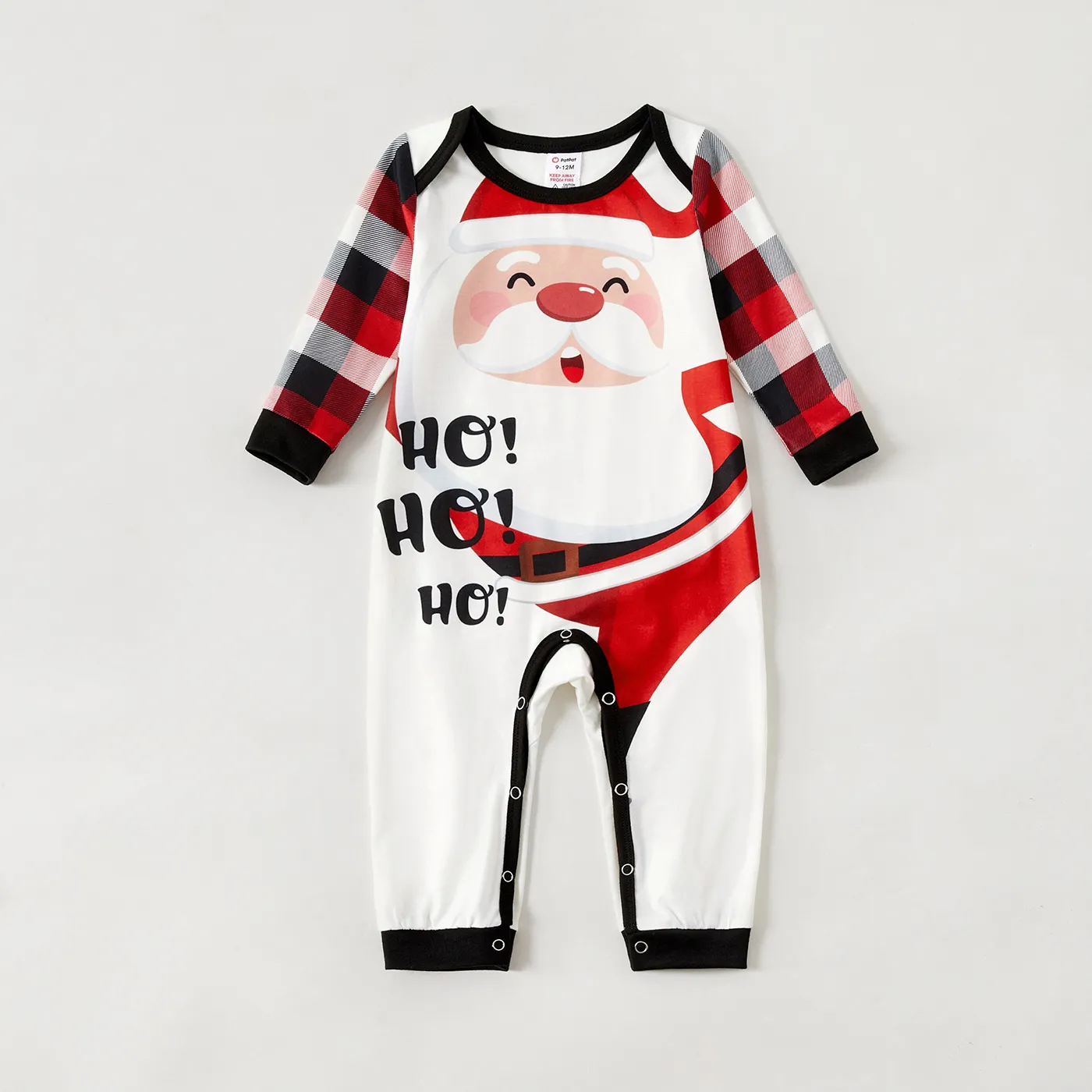 Christmas Family Matching Santa & Letter Print Red Plaid Raglan-sleeve Pajamas Sets (Flame Resistant)  big image 1