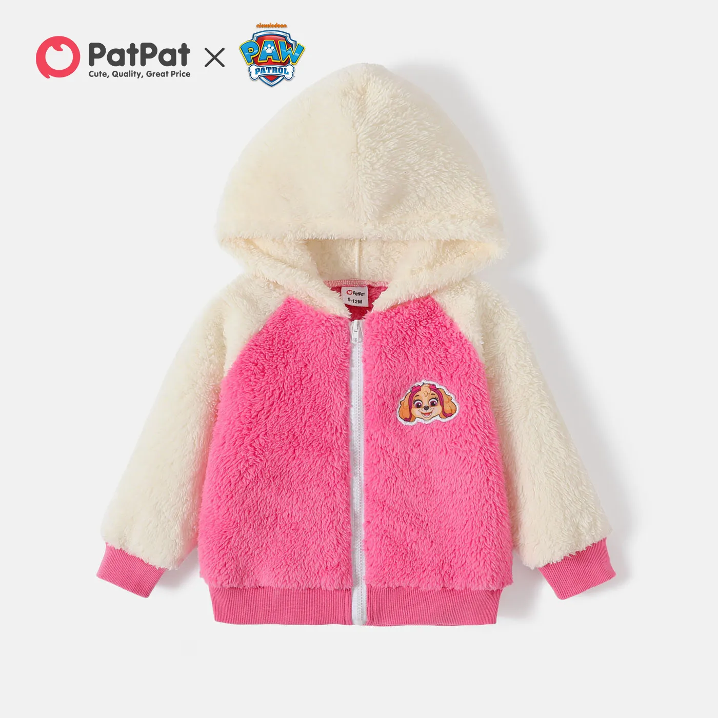 PAW Patrol Little Boy Thickened Thermal Fuzzy Contrast Raglan-sleeve Hooded Coat Hot Pink