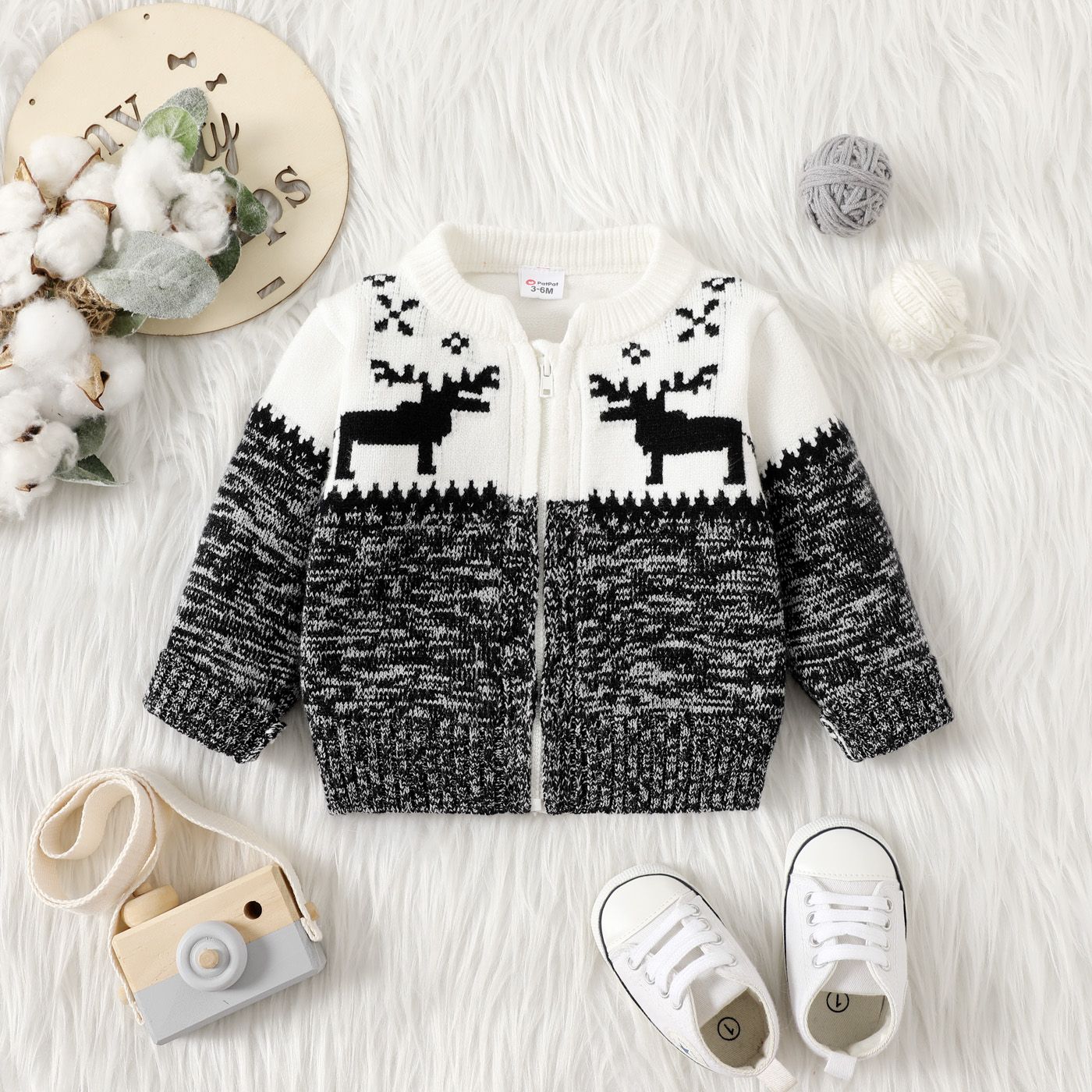 

Christmas Baby Boy/Girl Deer Pattern Long-sleeve Zipper Knitted Sweater Jacket