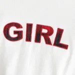 2pcs Kid Girl Letter Embroidered Long-sleeve White Tee and Red Plaid Skirt Set Red image 3