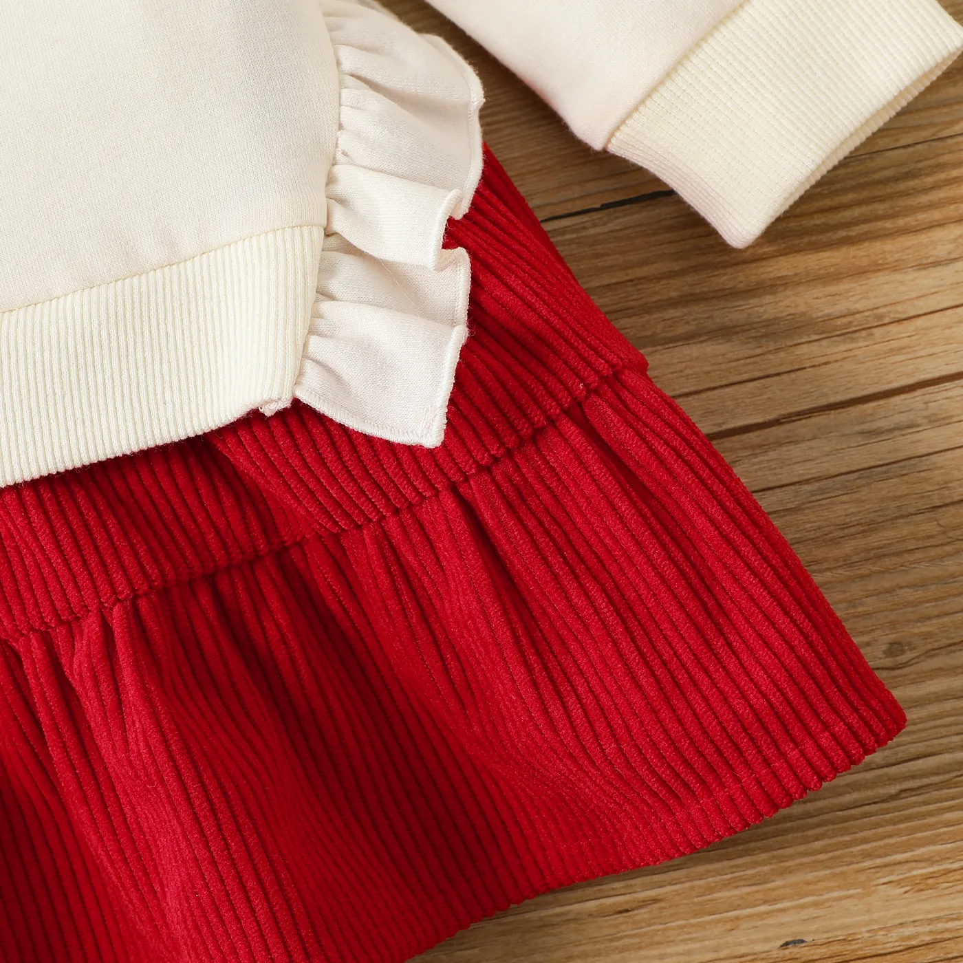 Baby Girl Letter Print Long-sleeve Faux-two Ruffle Dress Red image 5