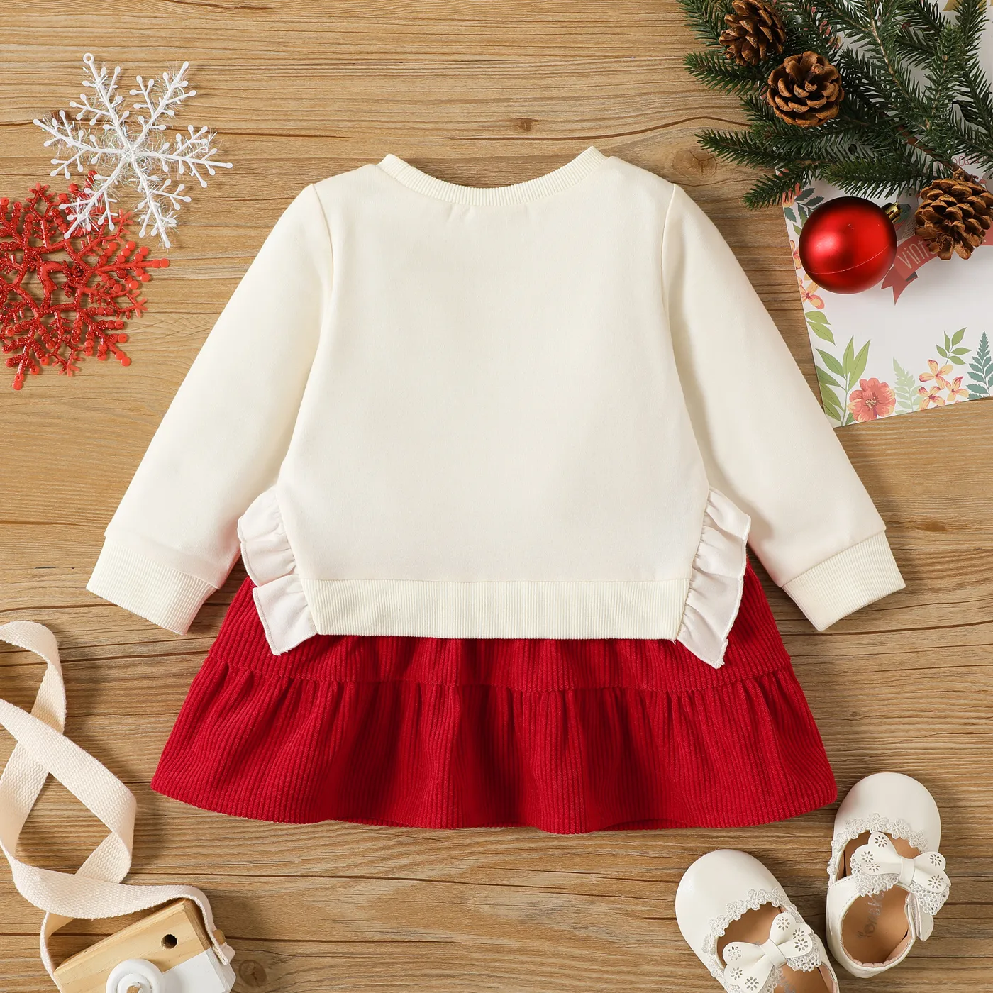 Baby Girl Letter Print Long-sleeve Faux-two Ruffle Dress Red image 2