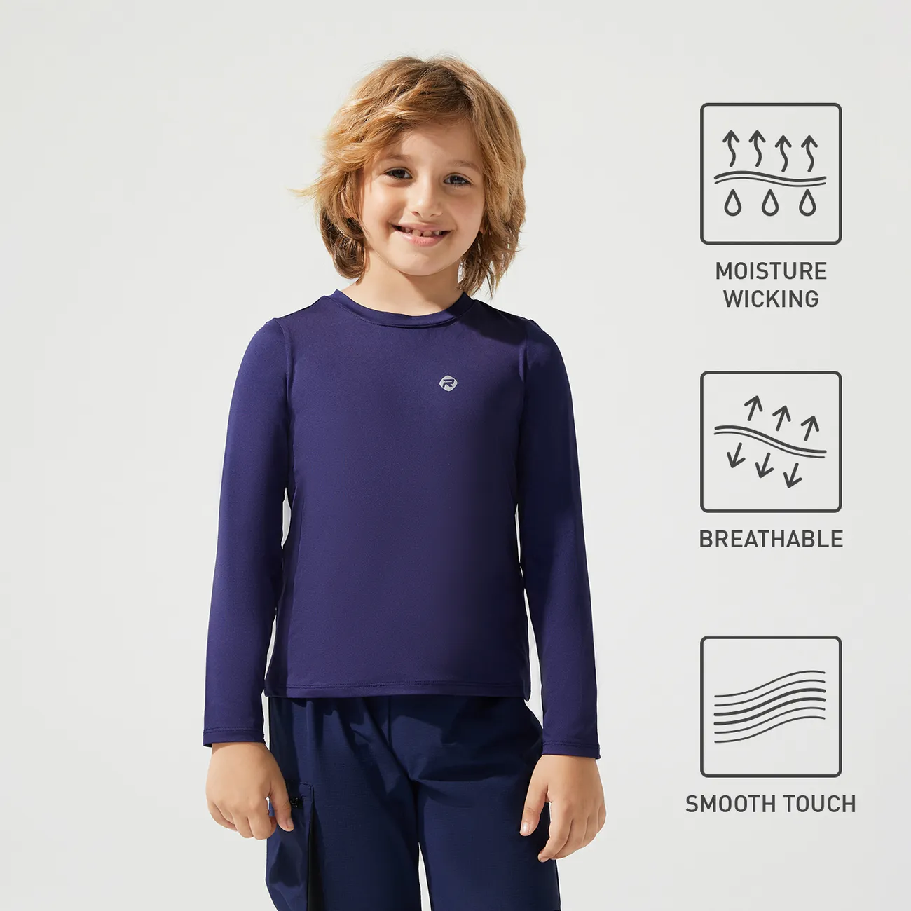 Activewear Kid Boy Solid Color Long Breathable Tee  big image 1