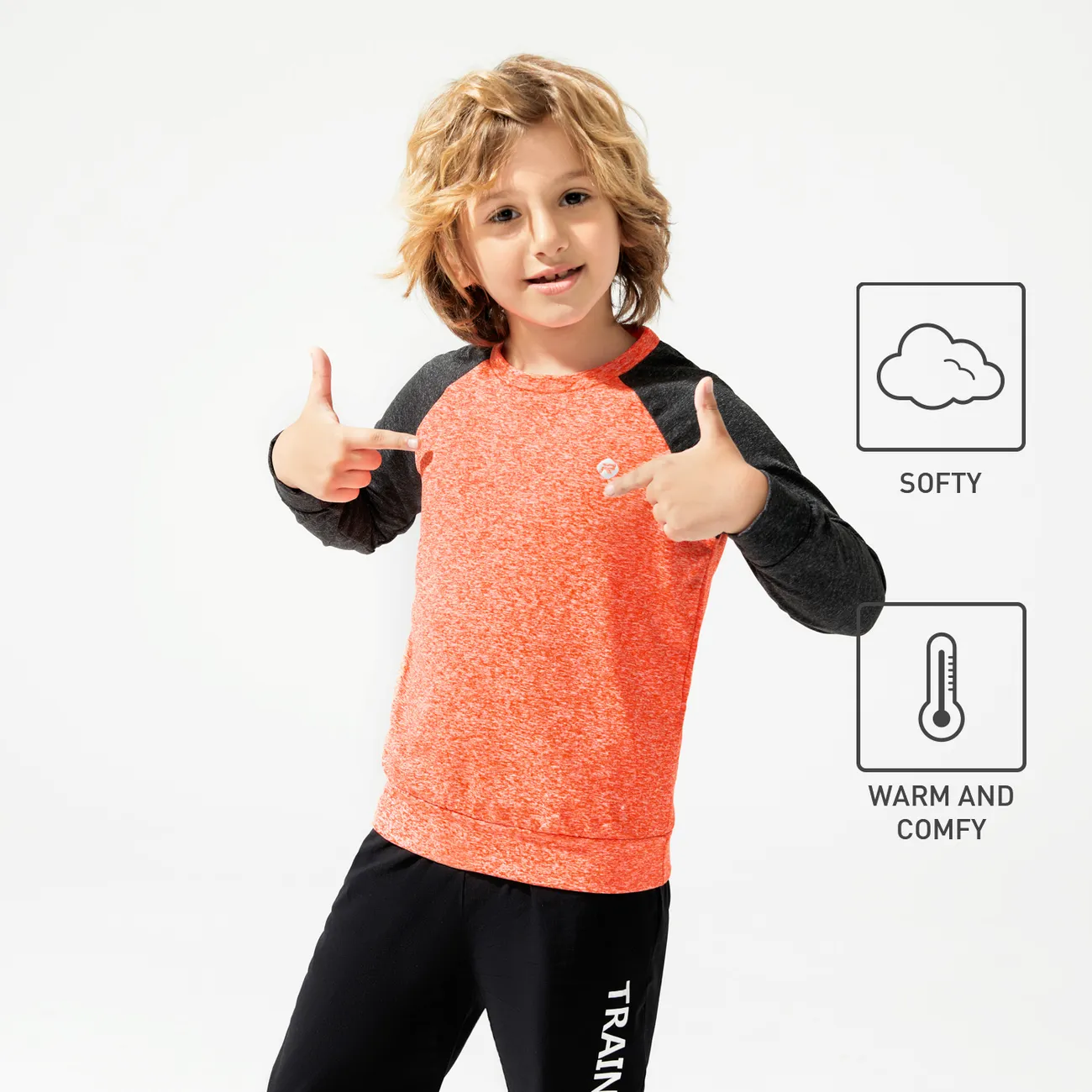 Activewear Kid Boy Colorblock Long Raglan Sleeve Tee Orange big image 1