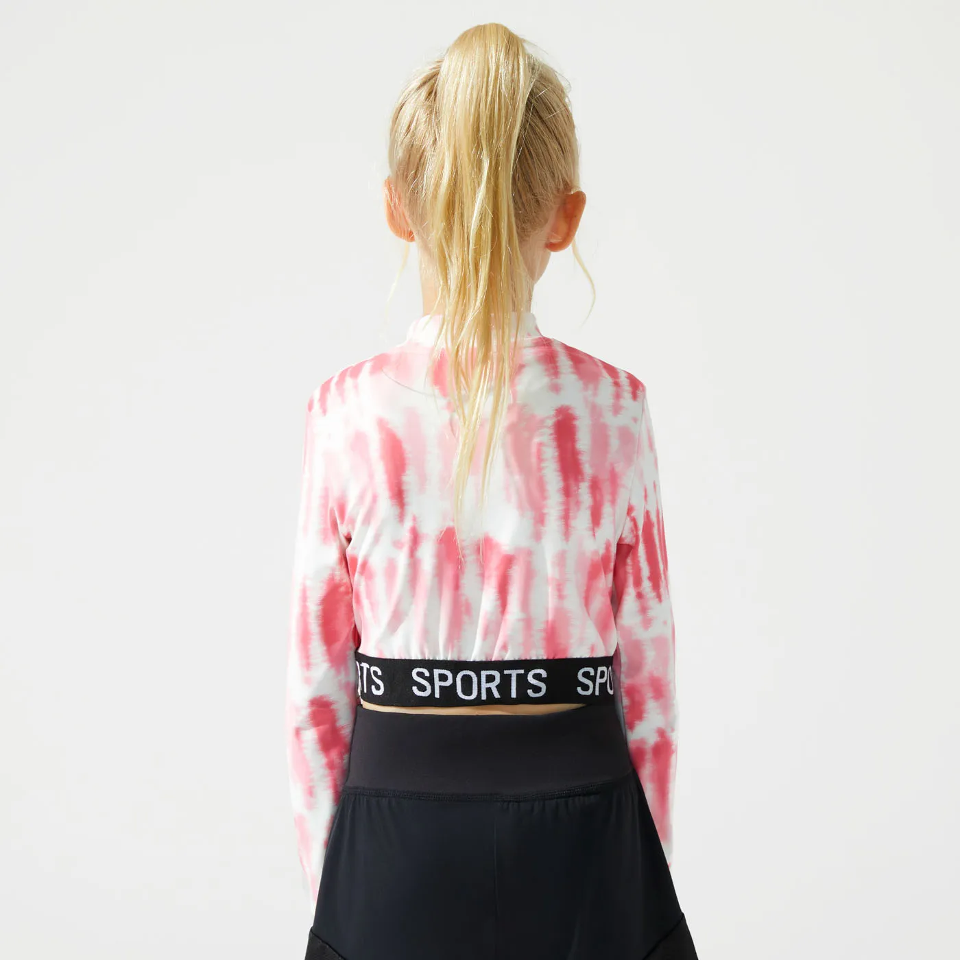 Activewear Kid Girl Letter Print Tie Dyed Mock Neck Long-sleeve Fitted Tee  image 5