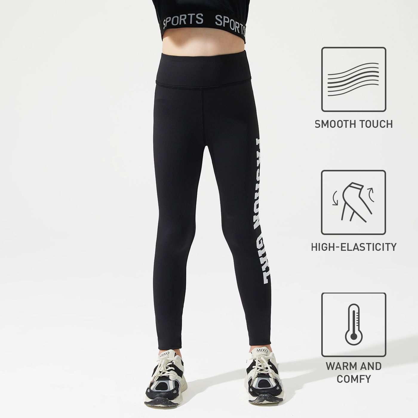 

Activewear Kid Girl Letter Print Black Leggings