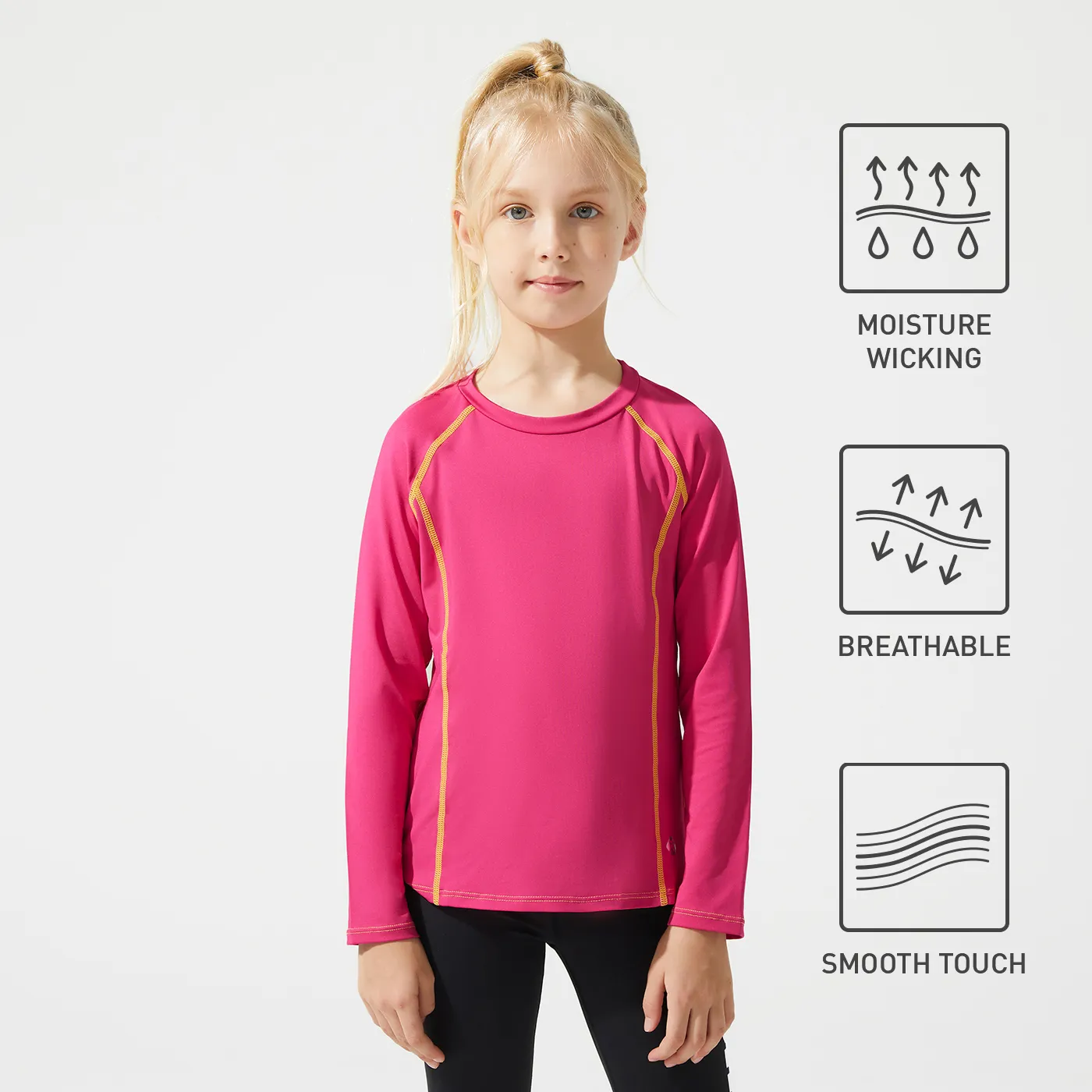 Activewear Kid Girl Colorblock Long Raglan Sleeve Breathable Tee