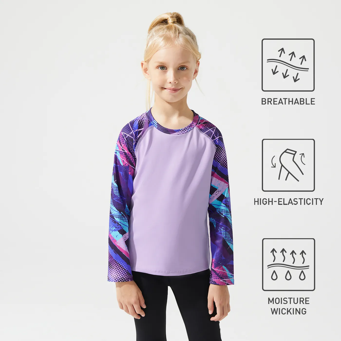 Vêtements De Sport Enfant Fille Tie-dyed Respirant Manches Longues Raglan T-shirt