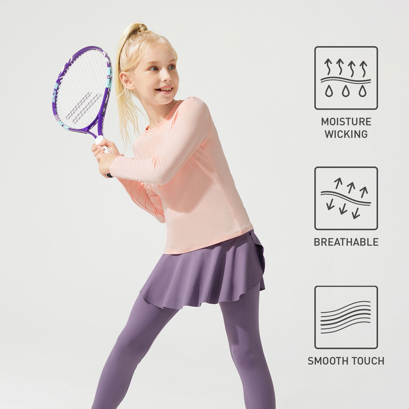 Activewear Kid Girl Solid Color Breathable Long-sleeve Tee