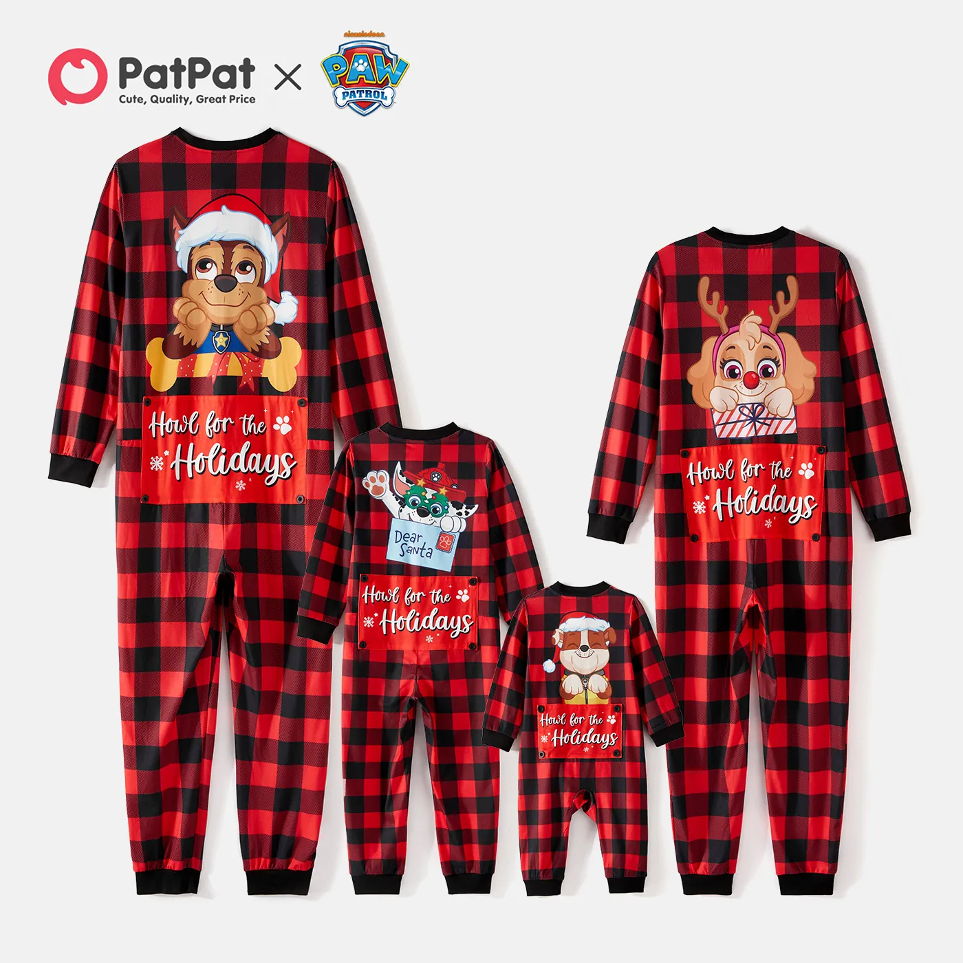 

PAW Patrol Family Matching Cartoon Dog Print Christmas Red Plaid Long-sleeve Onesies Pajamas (Flame Resistant)