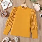 Kid Girl Textured Long Puff-sleeve Mock Neck Solid Color Tee Ginger