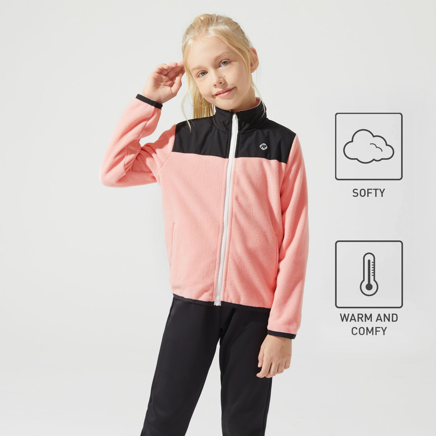 

Activewear Kid Boy/Kid Girl Colorblock Stand Collar Polar Fleece Jacket