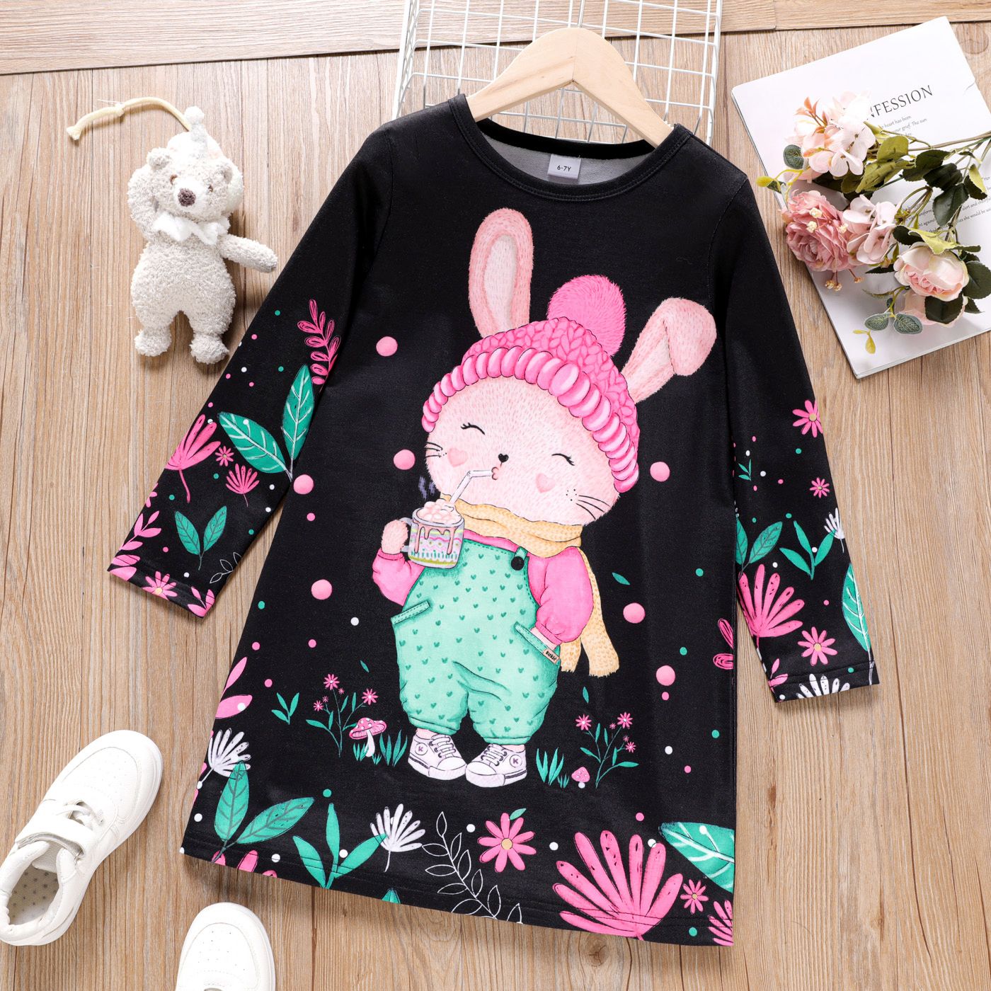 

Kid Girl Thanksgiving Cute Rabbit Print Long-sleeve Tee