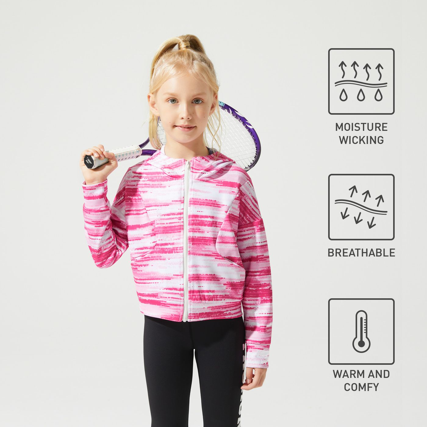 

Activewear Kid Girl Tie Dyed Hooded Jacket
