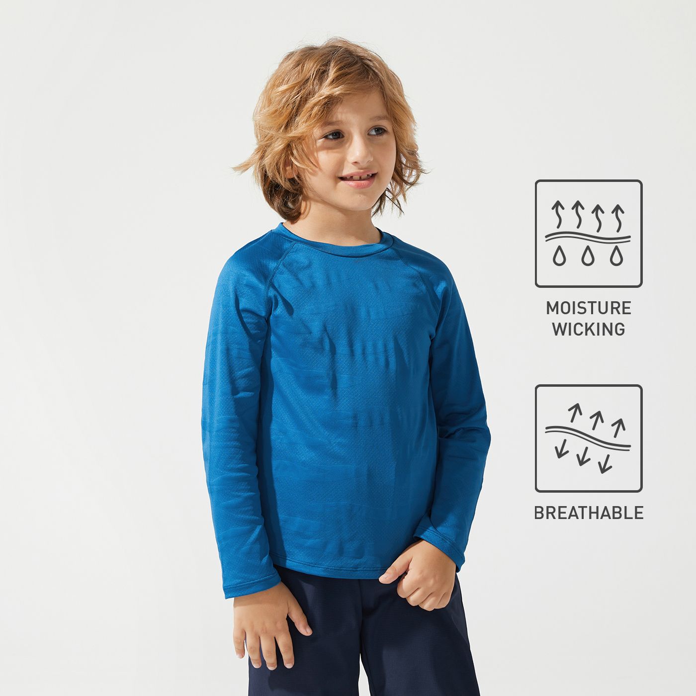 

Activewear Kid Boy Solid Color Breathable Long Raglan Sleeve Tee