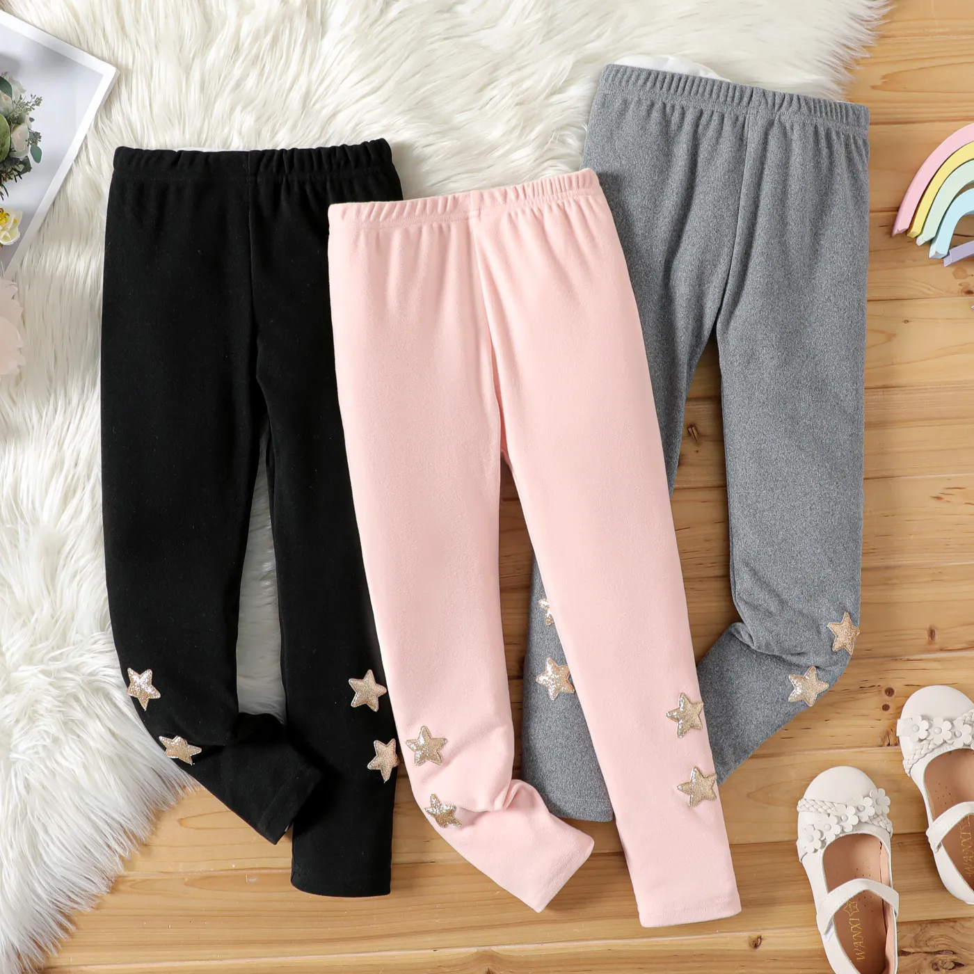 Kid Girl Glitter Stars Embroidered Elasticized Leggings  image 6