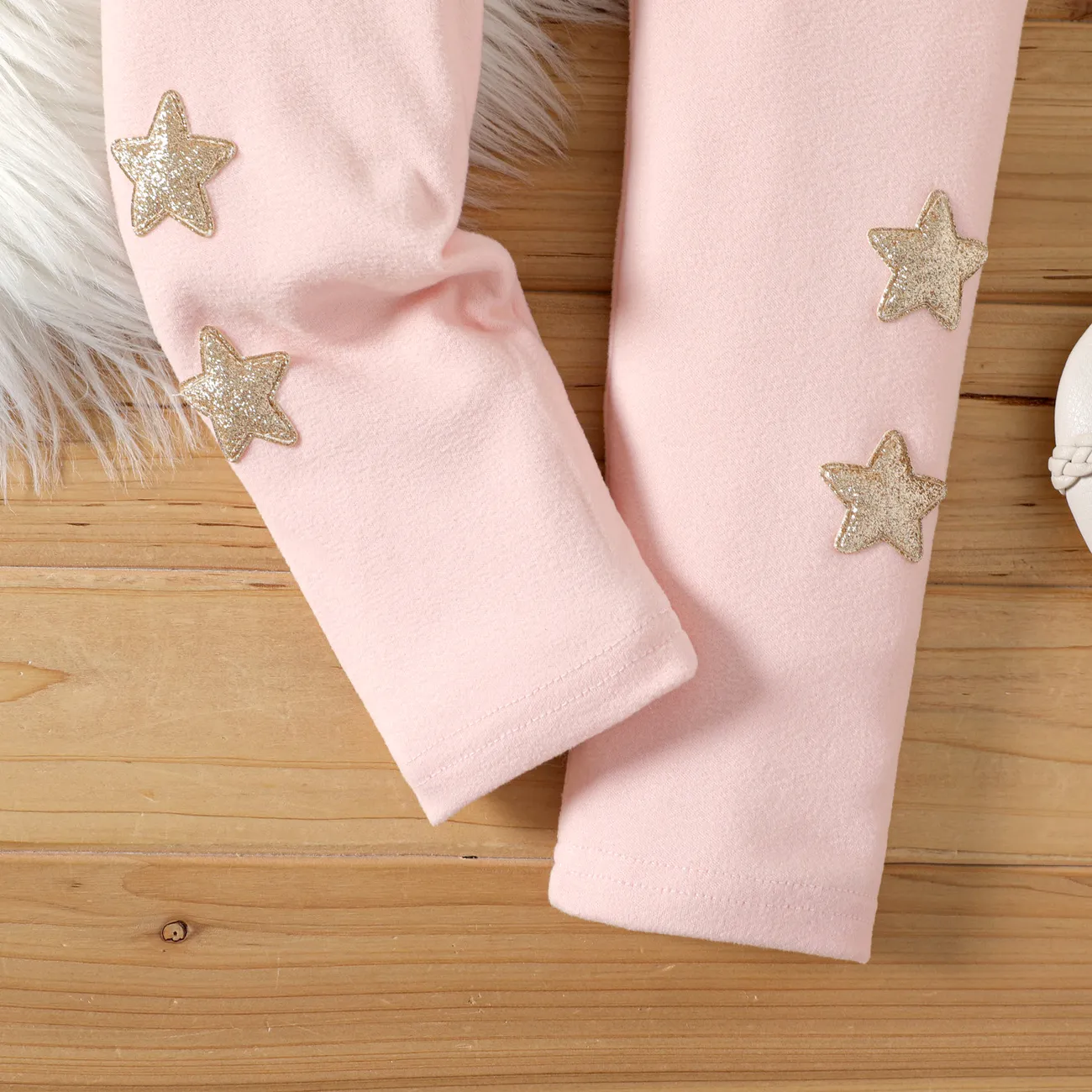 Kid Girl Glitter Stars Embroidered Elasticized Leggings Pink big image 1