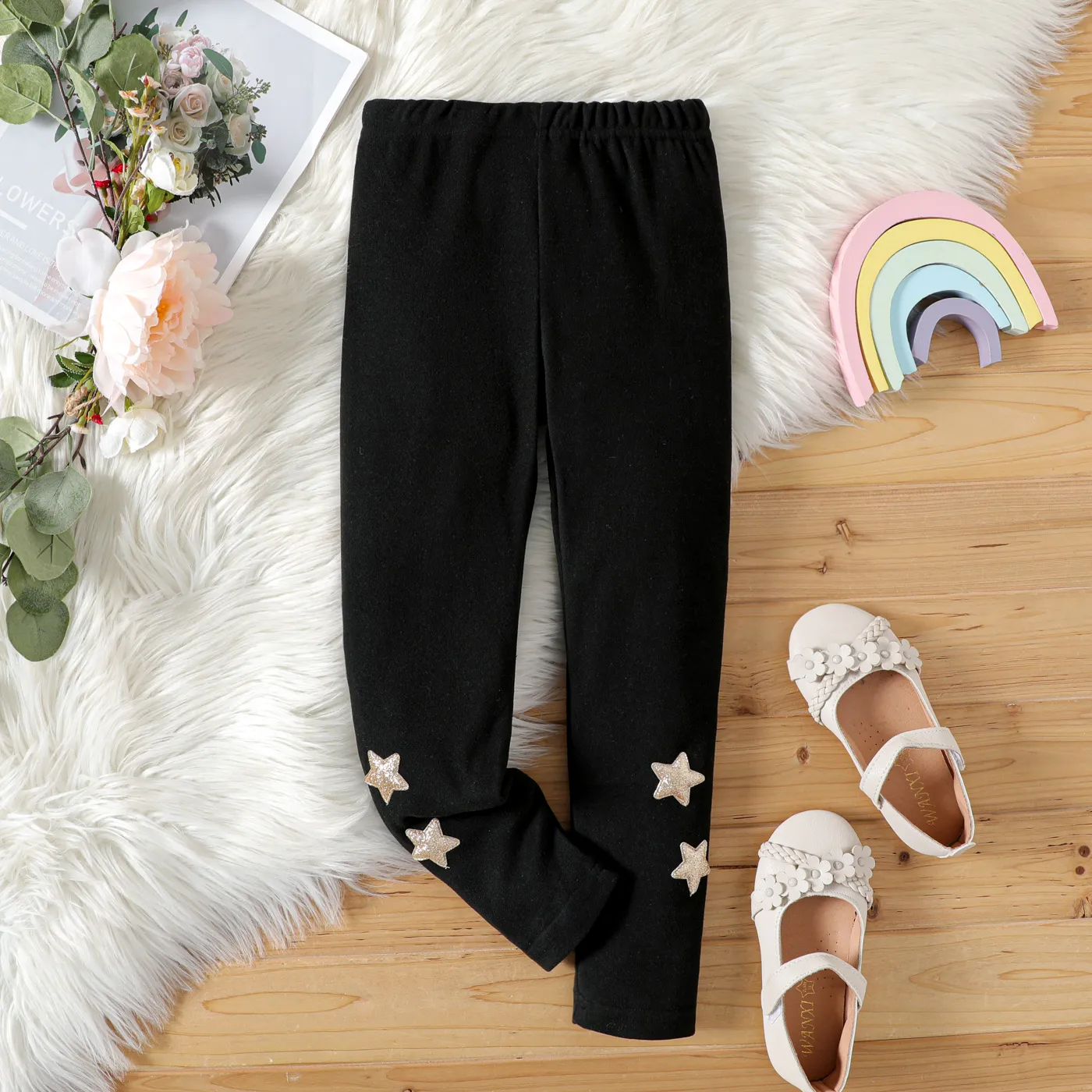 Kid Girl Glitter Stars Embroidered Elasticized Leggings  big image 1