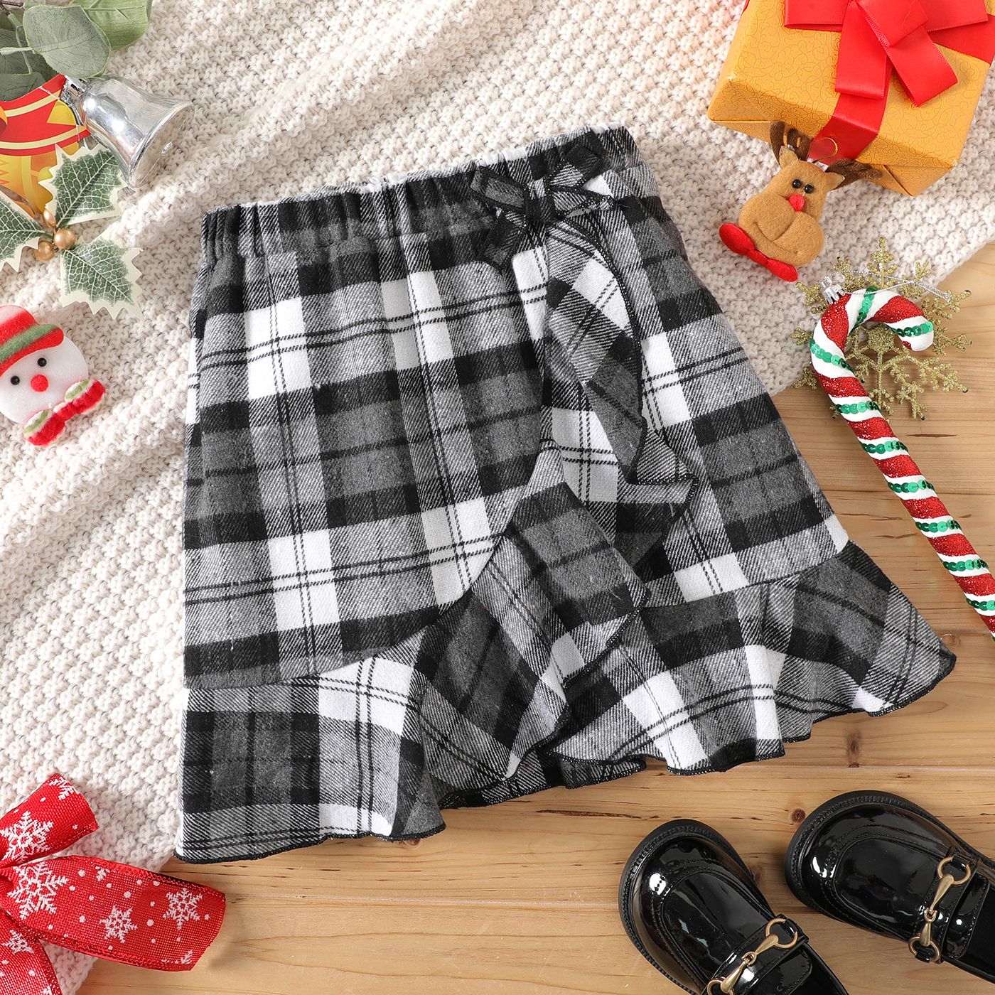 

Kid Girl Plaid Ruffled Cotton Wrap Skirt