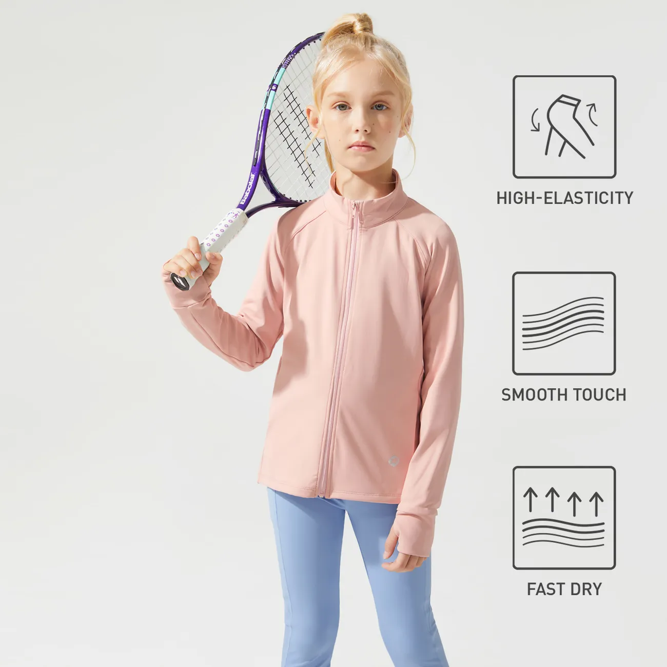 Activewear Kid Girl Stand Collar Pink Jacket  big image 1