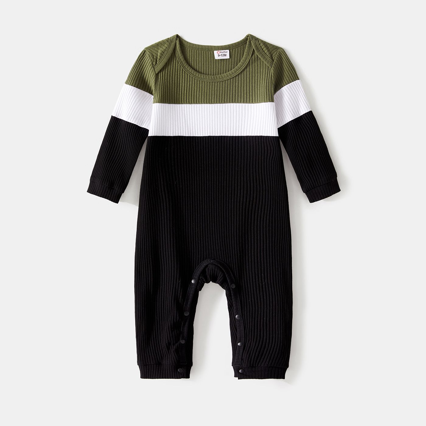 Family Matching Long-sleeve Button Front Solid Spliced Dresses And Colorblock Rib Knit Tops Sets