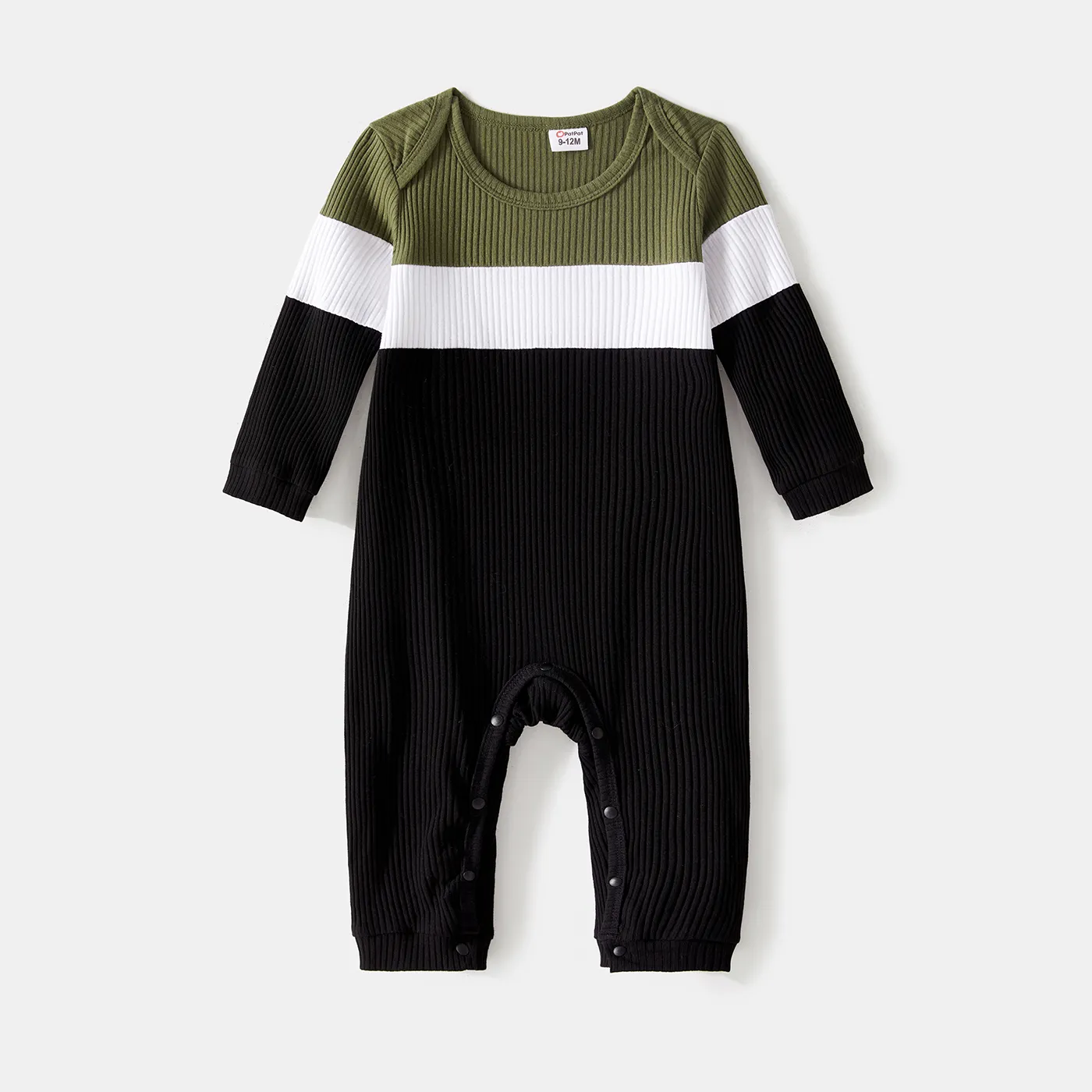 Family Matching Long-sleeve Button Front Solid Spliced Dresses and Colorblock Rib Knit Tops Sets Color block big image 1
