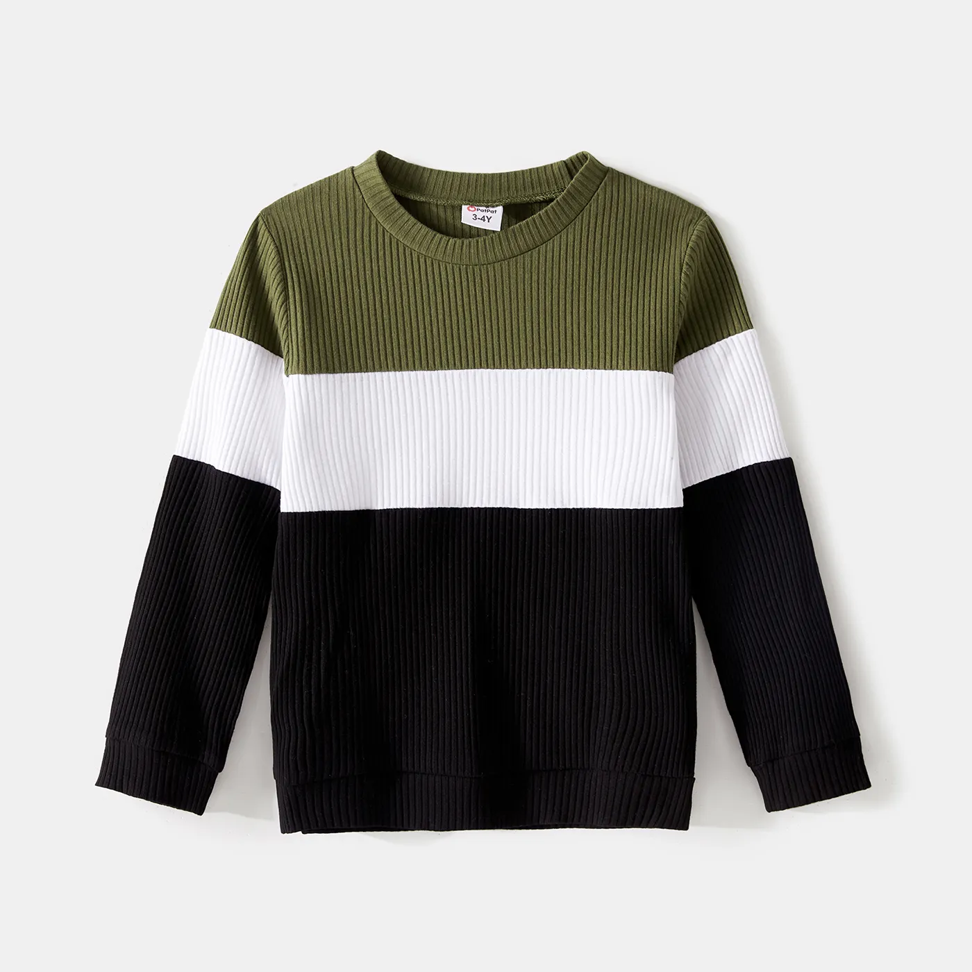 Family Matching Long-sleeve Button Front Solid Spliced Dresses And Colorblock Rib Knit Tops Sets