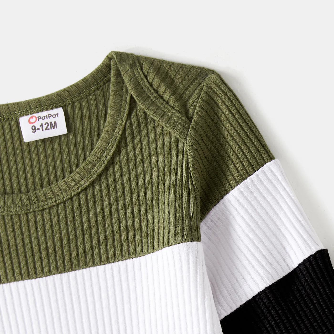Family Matching Long-sleeve Button Front Solid Spliced Dresses and Colorblock Rib Knit Tops Sets Color block image 5