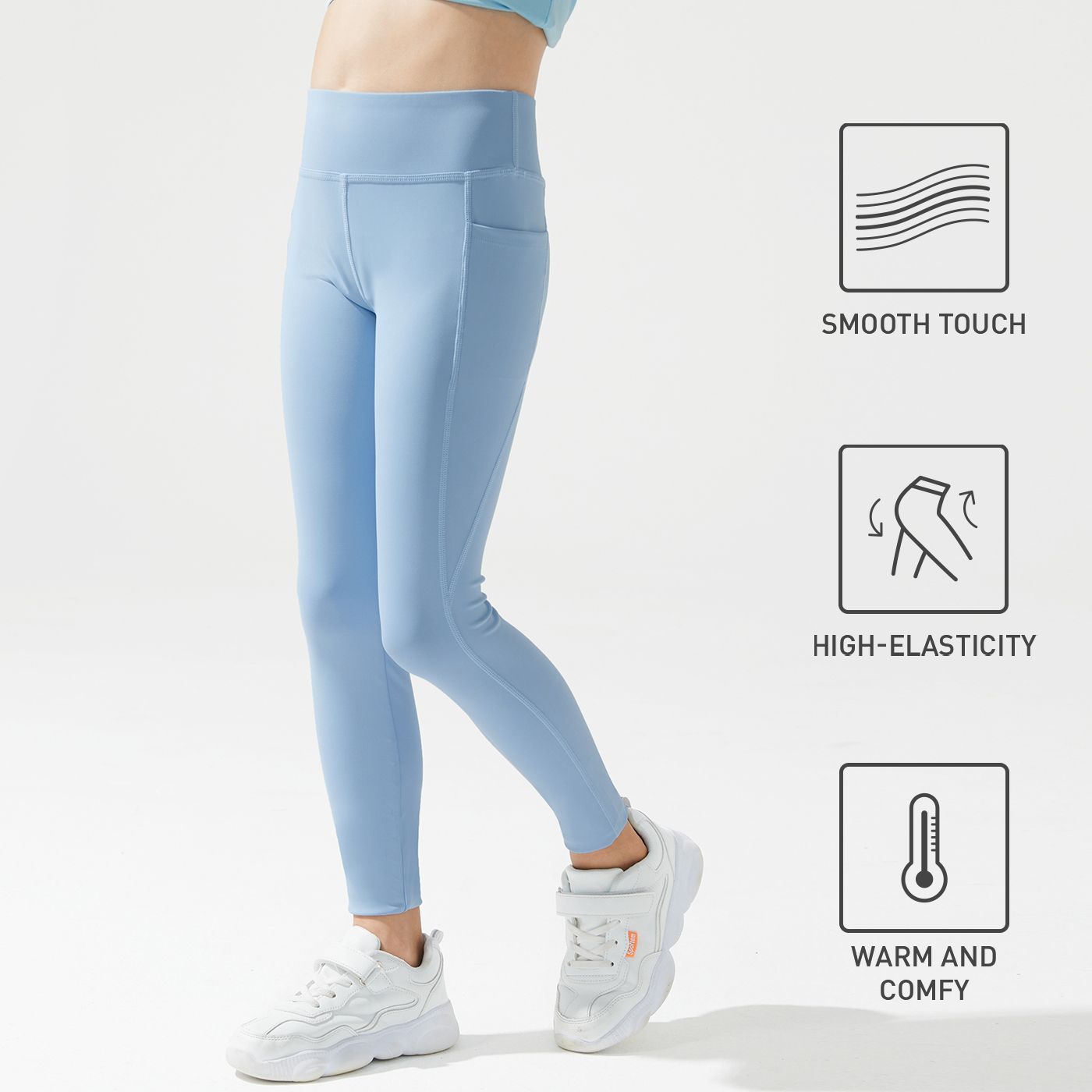 

Activewear Kid Girl Hight Waist Side Pocket Blue Leggings