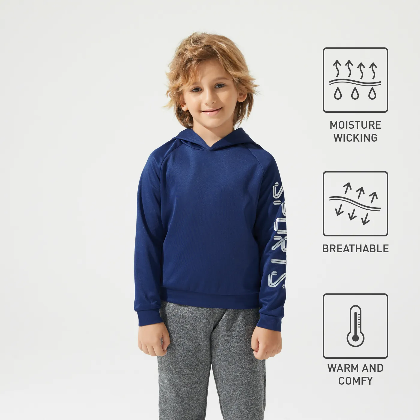 Activewear Kid Boy/Kid Girl Letter Print Raglan Sleeve Hoodie Sweatshirt Blue big image 1