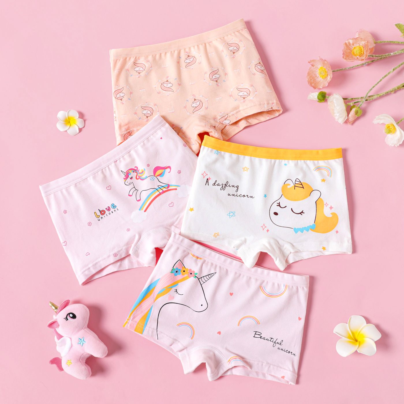 

4-Pack Kid Girl Unicorn Print Boxer Briefs Underwear