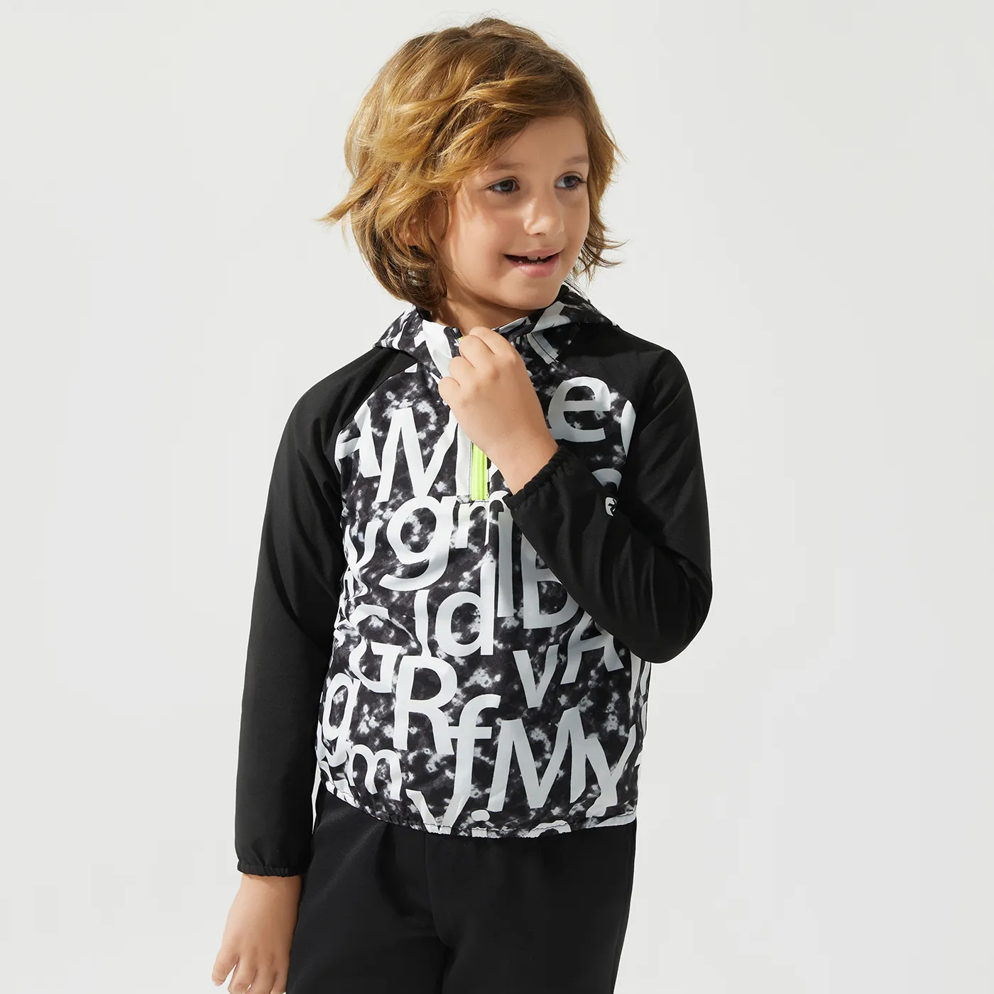 Activewear Kid Boy Letter Print Zipper Design Hoodie Sweatshirt Black image 5