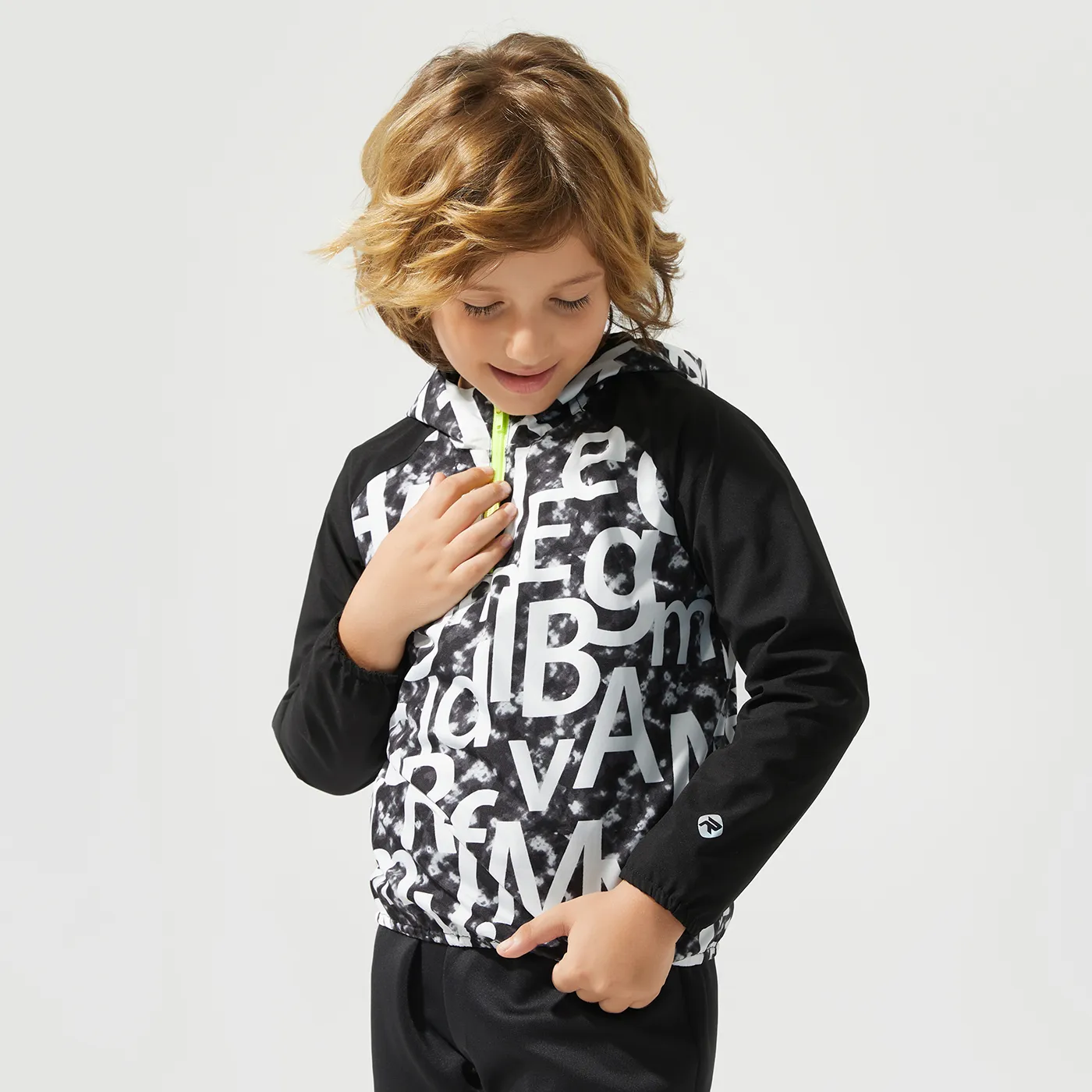 Activewear Kid Boy Letter Print Zipper Design Hoodie Sweatshirt Black image 4