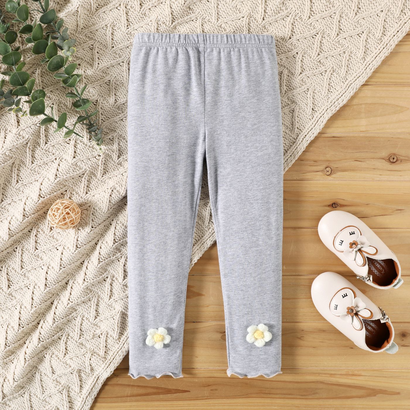

Toddler Girl Floral Design Elasticized Cotton Solid Color Leggings