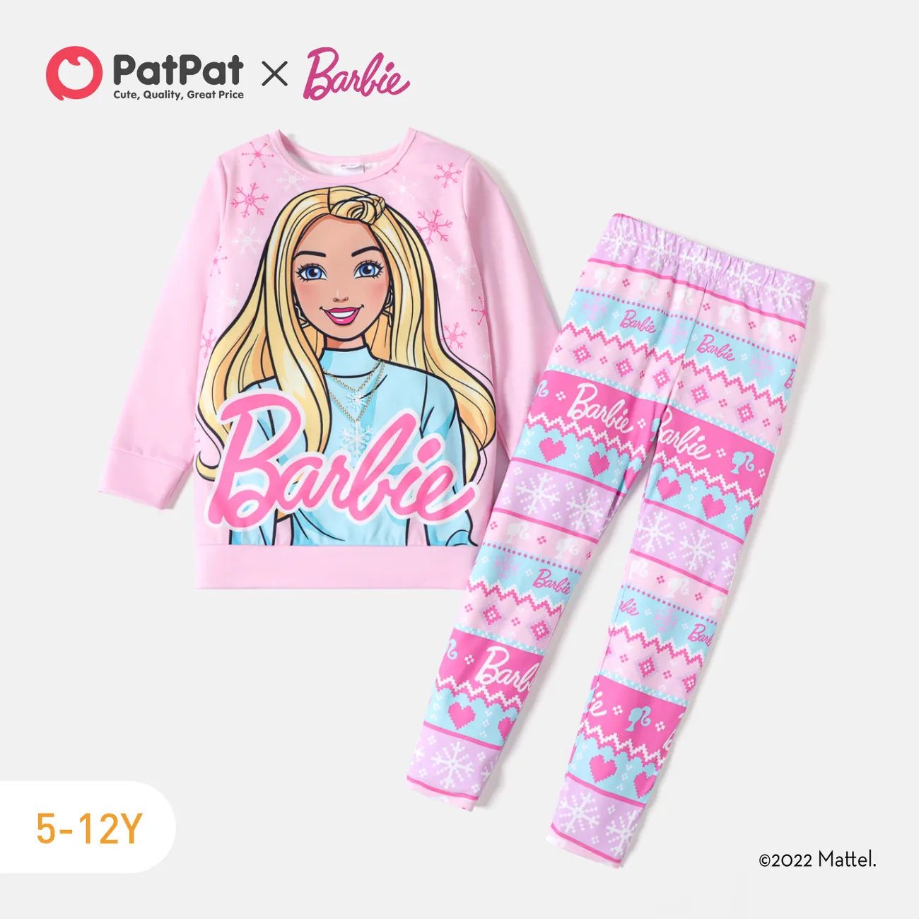 Barbie 2pcs Kid Girl Christmas Snowflake Print Sweatshirt and Elasticized Pants Set  big image 1