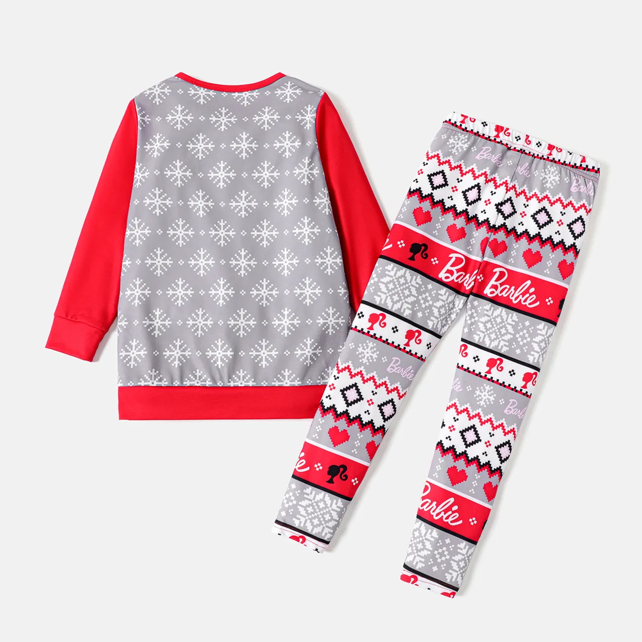 Barbie 2pcs Kid Girl Christmas Snowflake Print Sweatshirt and Elasticized Pants Set Red big image 1